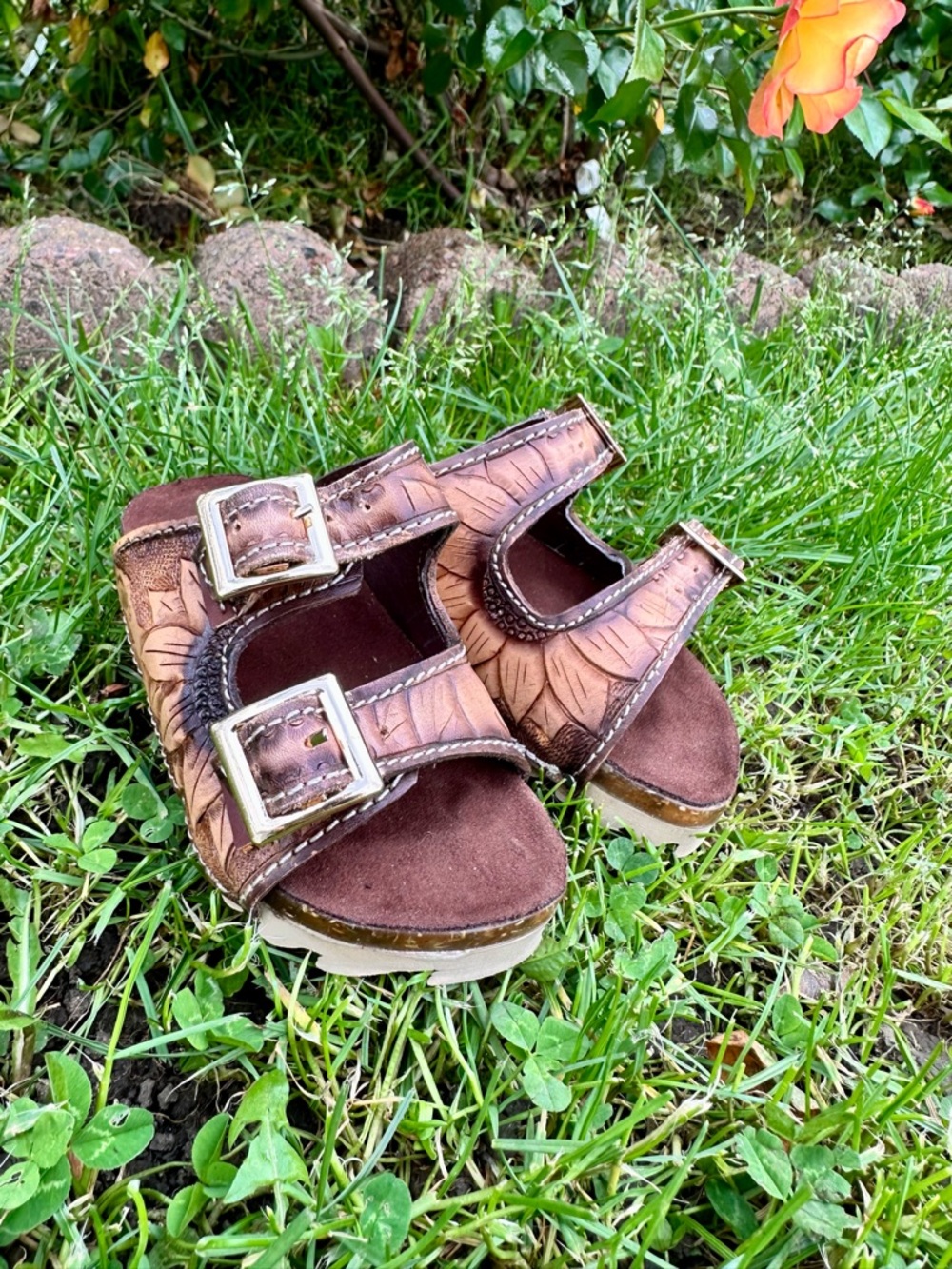 Rock'em Kids Leather Sunflower Sandals (Dark & Tan Mix)